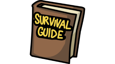  brown book with survival guide written in yellow