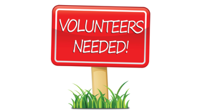 read sign stuck in grass labeled volunteers needed