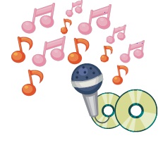 Musical notes and a microphone 