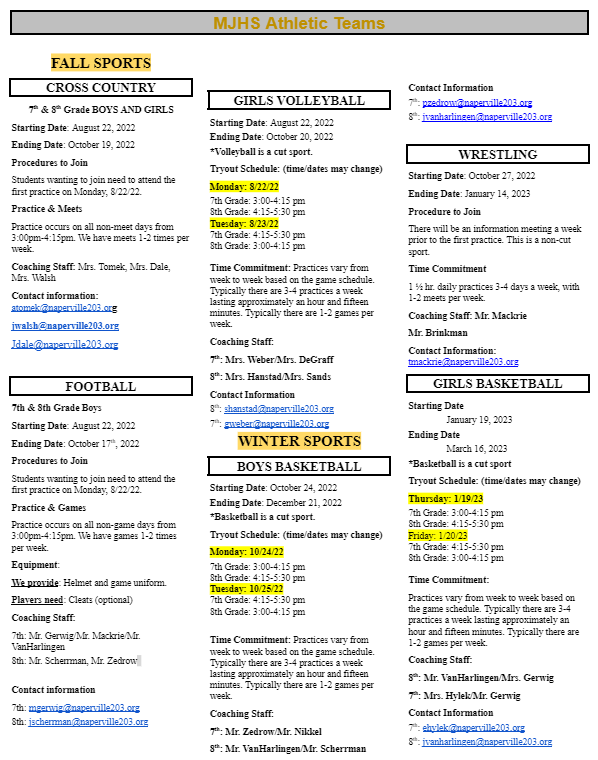 MJHS Athletic Teams